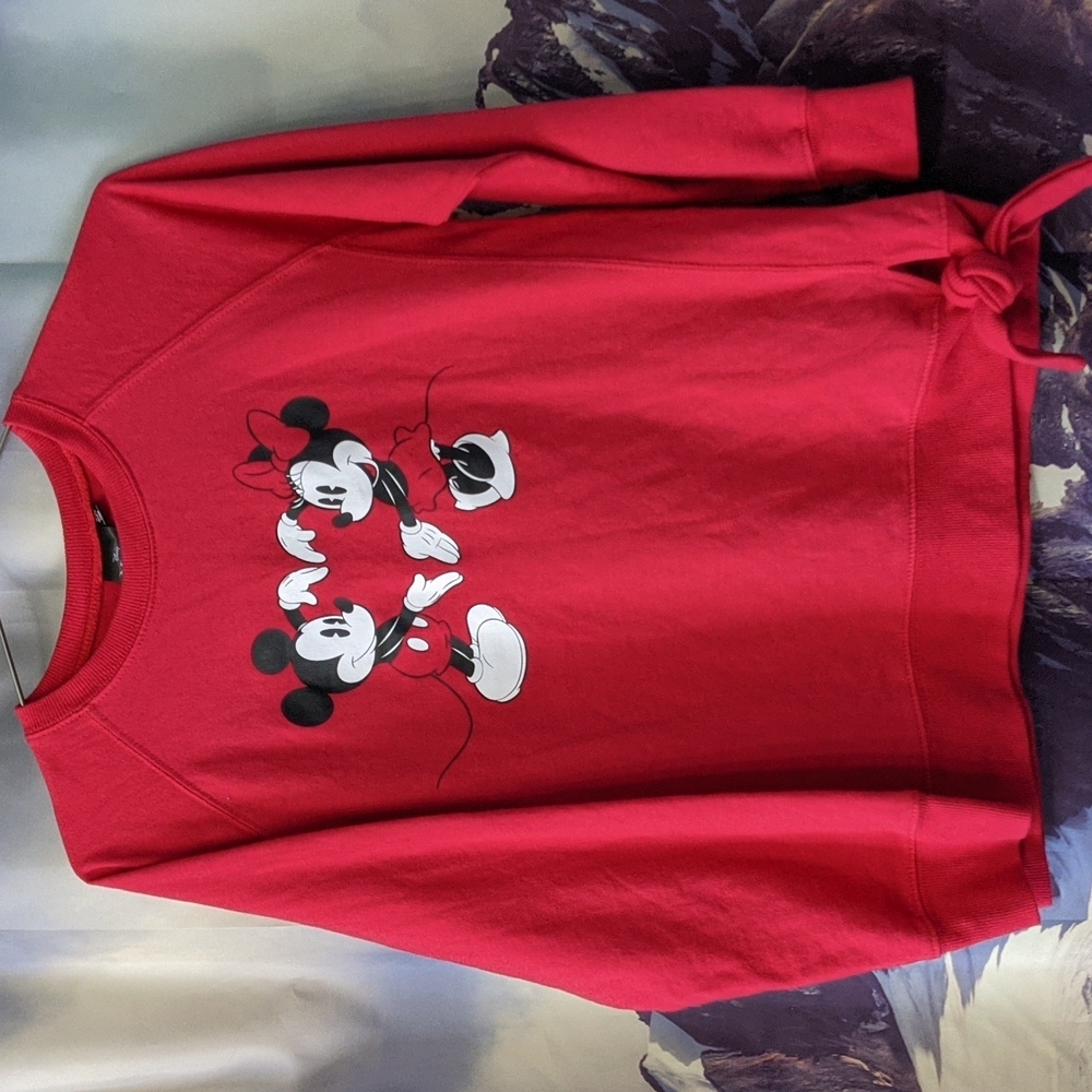 Disney Mickey and Minnie Heart Long Sleeve Shirt Girl Size XL w Front Tie